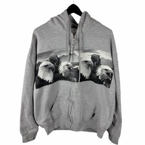 Vintage Pacific & Co Bald Eagle Animal Nature Full Zip Grey Hoodie Size L
